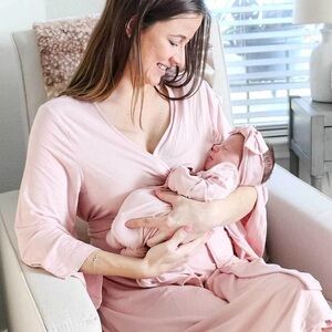 Pink Bamboo Knit Caden Lane Maternity Robe